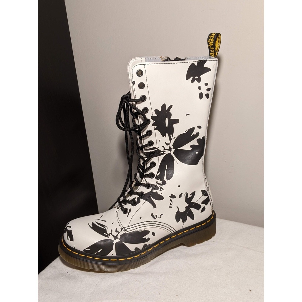 Dr Martens Petula 14 Hole Mid Calf Black White Patent Leather Boots UK 5 / US 7 - Picture 7 of 12